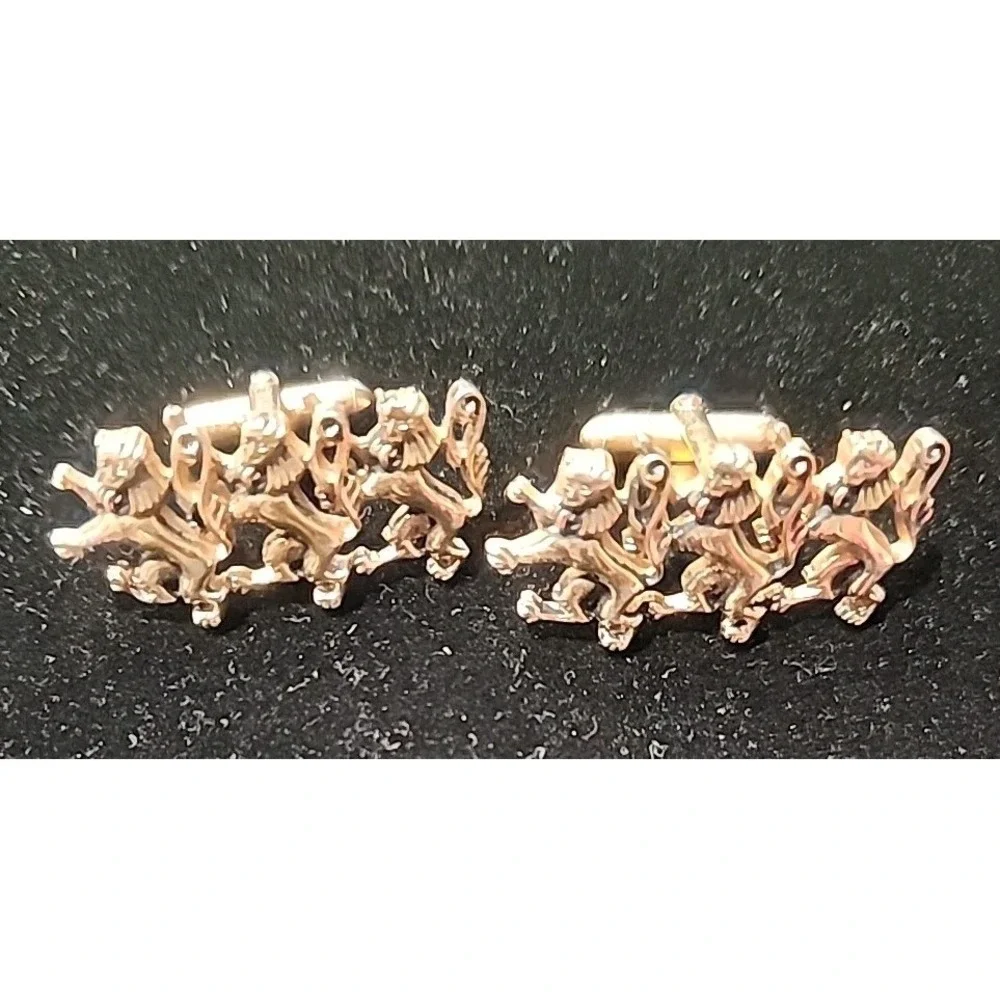 Vintage 3 Dancing Gold Tone Lions Cufflinks By SWANK